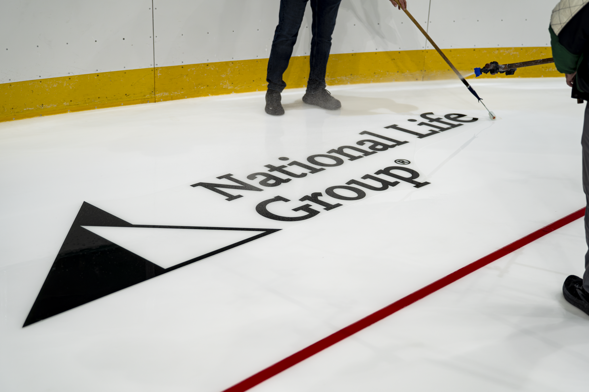 National Life Group logo displayed on the finished Dallas Stars hockey rink ice
