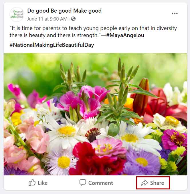 screenshot of sharing a post on Facebook