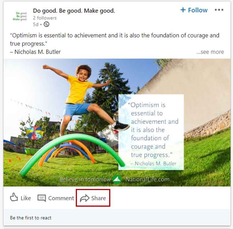 screenshot of sharing a post on LinkedIn