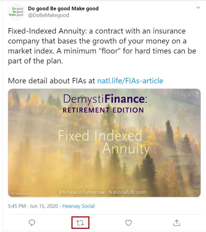 screenshot of sharing a post on Twitter