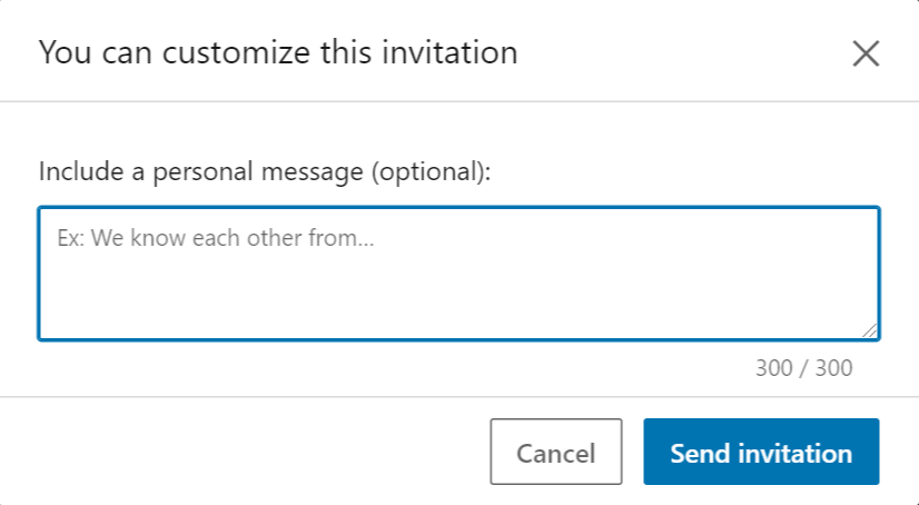 screenshot of a note to connect on LinkedIn 