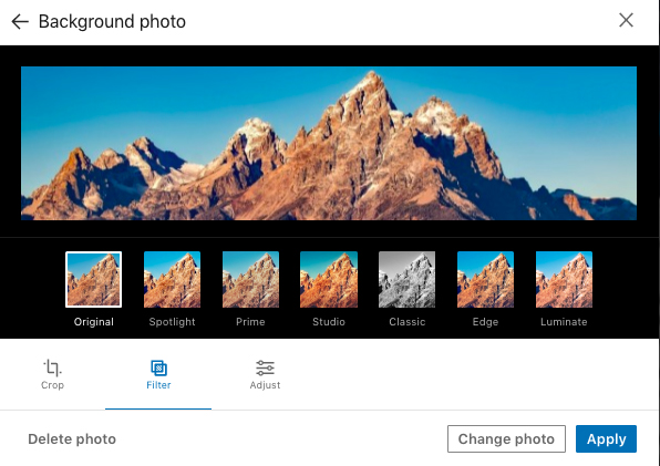 screenshot of cover filter options on LinkedIn 