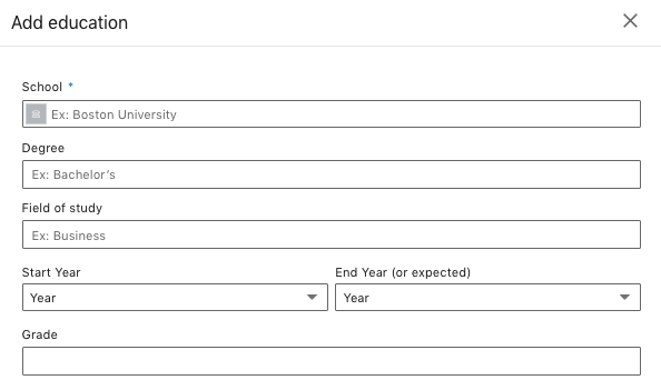 screenshot of Education section on LinkedIn 