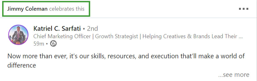screenshot of a comment on a post on LinkedIn 