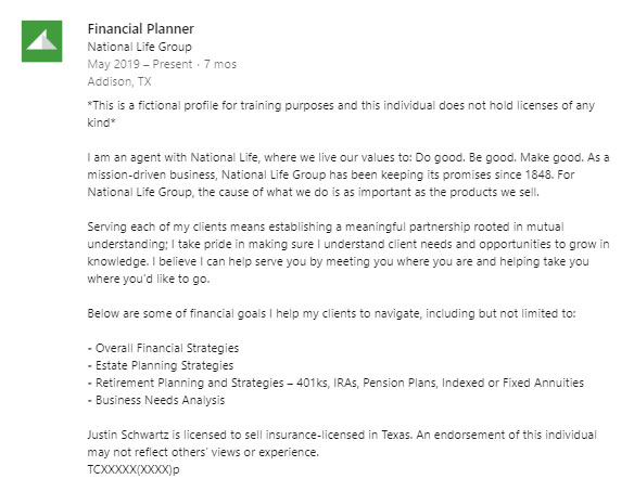 screenshot of an example Experience section on LinkedIn 