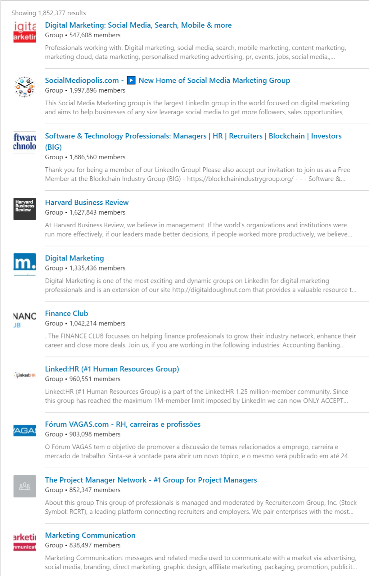 screenshot of a groups on LinkedIn 