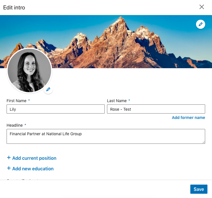 another screenshot of a profile edit section on LinkedIn 
