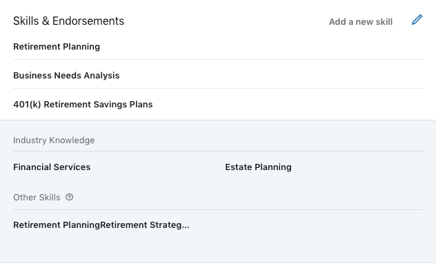 screenshot of Skills & Endorsements section on LinkedIn 