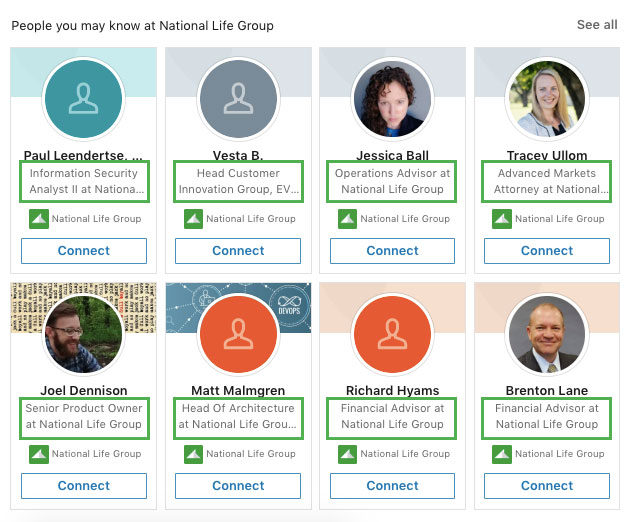 screenshot of people you may know on LinkedIn 