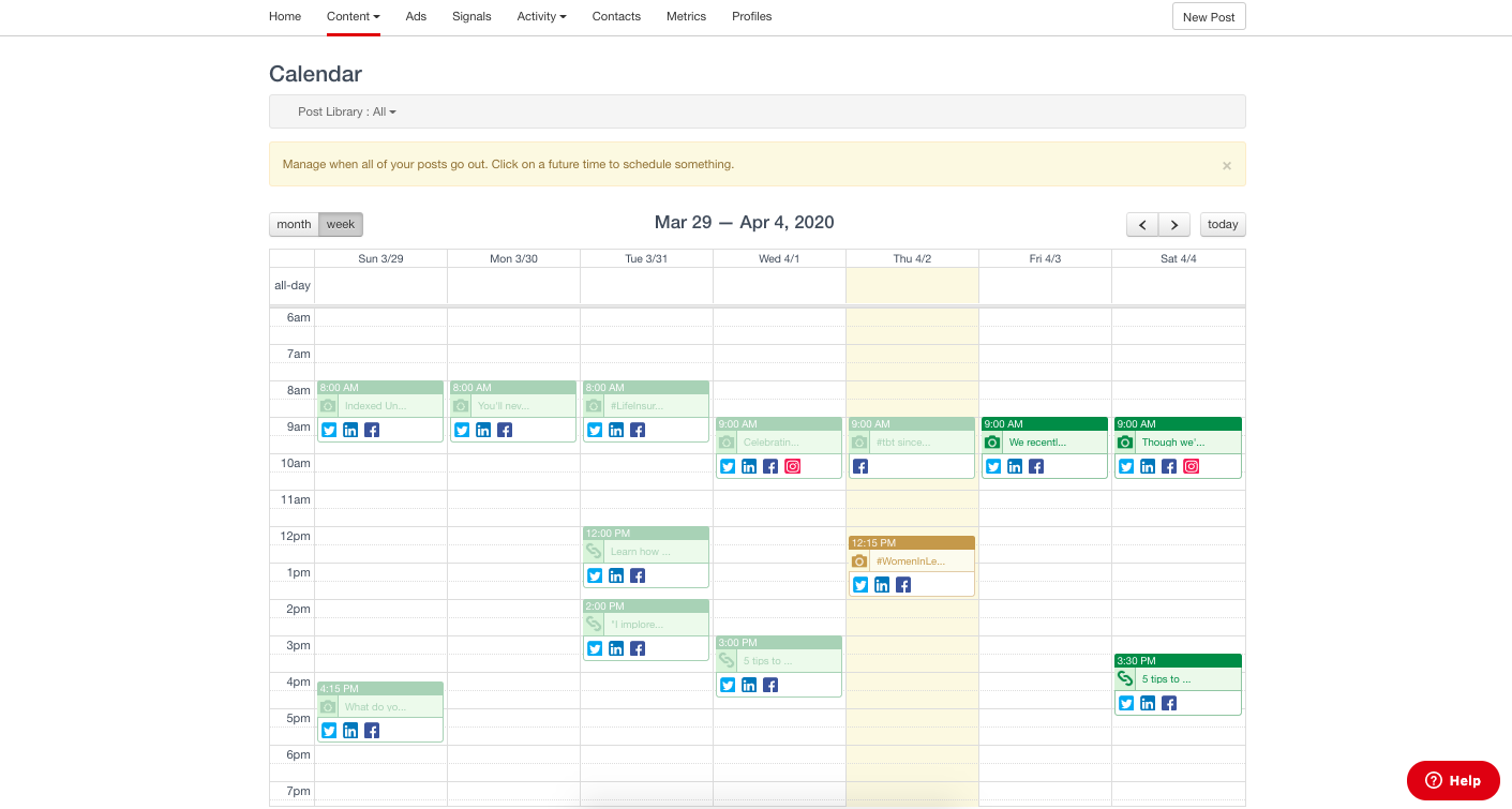 screenshot of a calendar on hearsay 