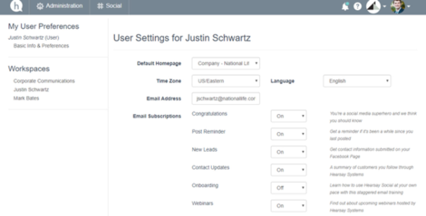 screenshot of profile settings on hearsay