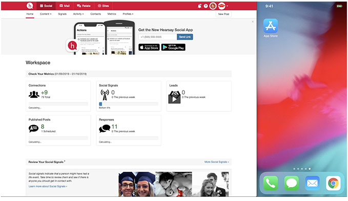 screenshot of a hearsay mobile workspace video